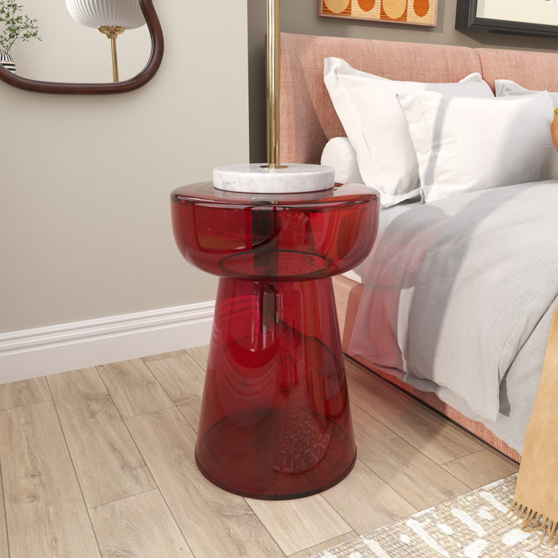 Maxxe Glass Top End Table, Amber Red