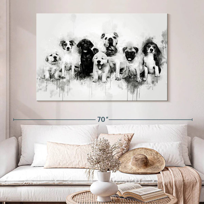 Chiots de chien noir et blanc, H 34 po x l 51 po