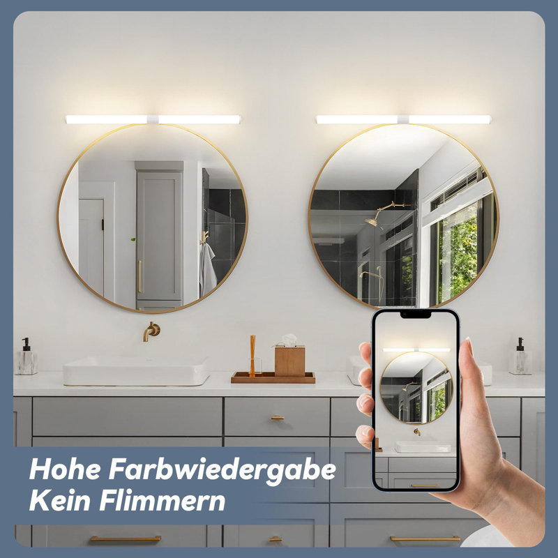 LED mirror light bathroom clampable wall light 6W 4000K bathroom modern, White, 3.2cm H x 60cm W x 5.2cm D