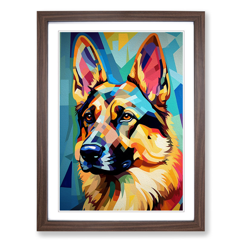 German Shepherd Constructivism - Single Picture Frame Print on Wood, Walnut, 34cm H x 25cm W x 2cm D