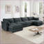 Canapé modulaire 4 places avec 2 repose-pieds, canapé modulaire en chenille gris ardoise avec rangement | Gris ardoise | Chenille-864573787