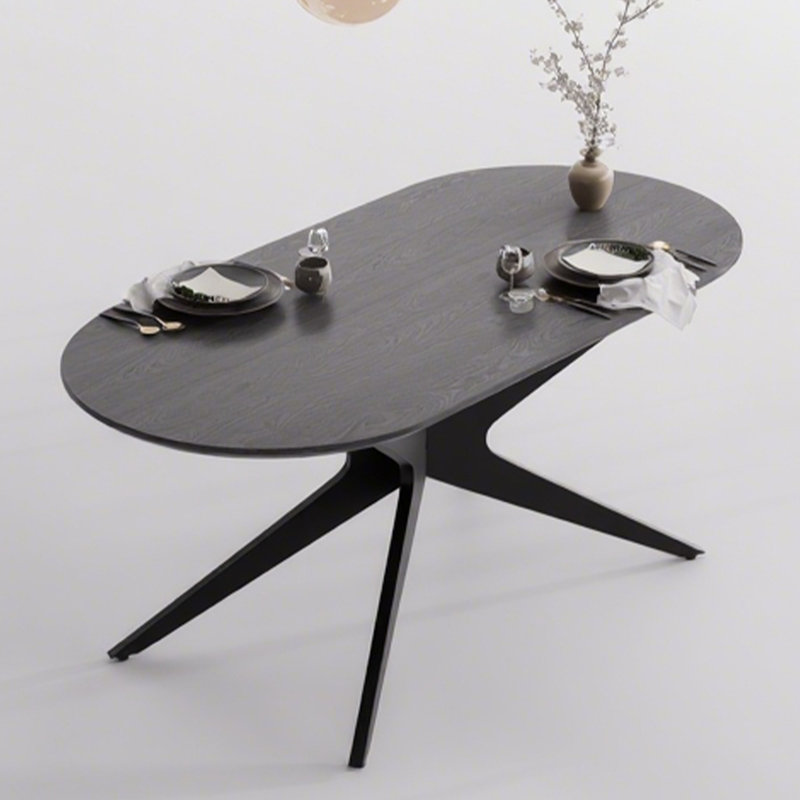 69.4" Wide Oval Wooden Dining Table with Metal Legs, Black