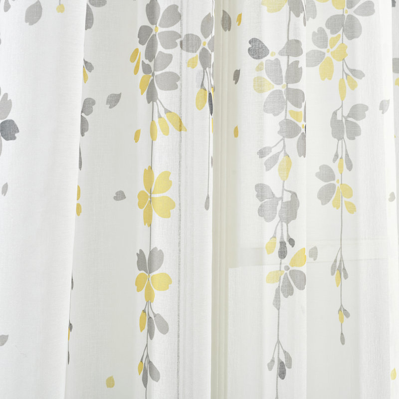 Sheer Curtain Pair, Yellow/Gray