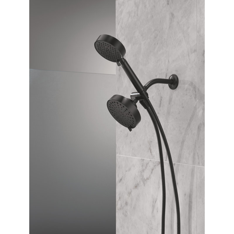 Round 2-in-1 Dual Shower Head with 5-Setting HandHeld Spray 1.75 GPM Matte Black, Matte Black
