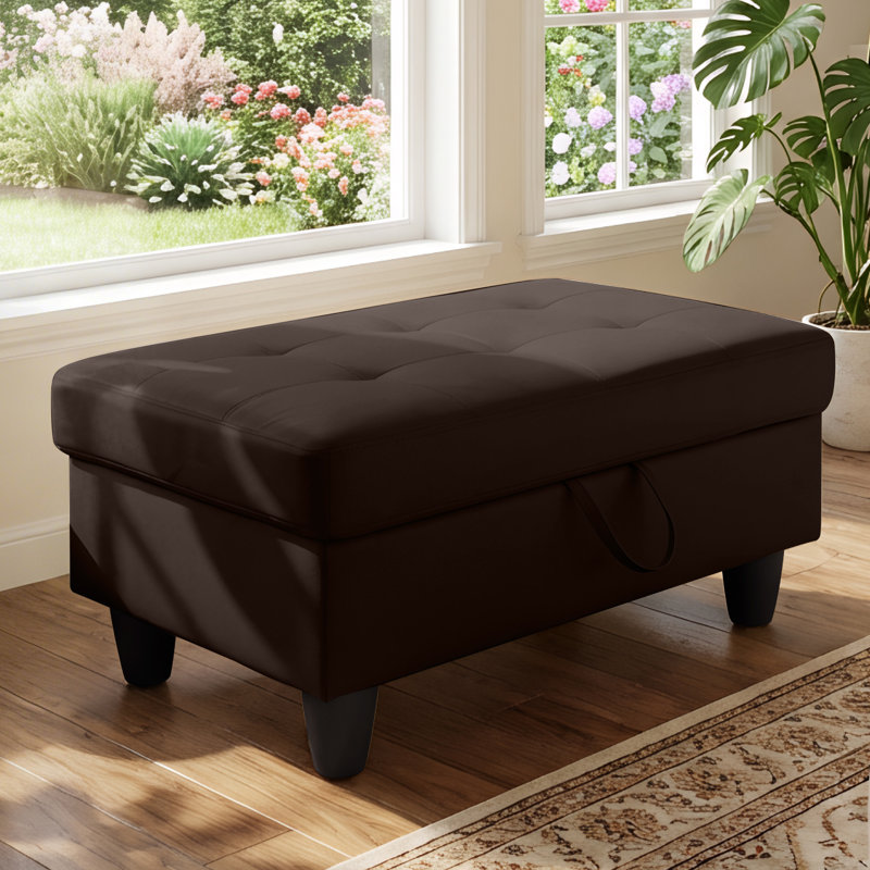 Rectangular Storage Ottoman Bench With Hinged Lid, Faux Leather Footrest For Living Room, Bedroom, Entryway, Brown, 35"X23.5"X17.5"