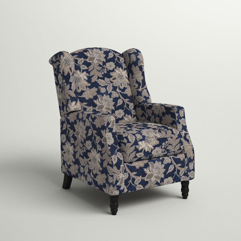 Celia Upholstered Manual Recliner with Classic Wing Back and Solid Vase-Shape Wooden Legs, Garden