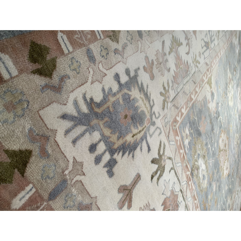 Tapis unique noué à la main gris / beige 12 pi x 19 pi 9 po Oushak