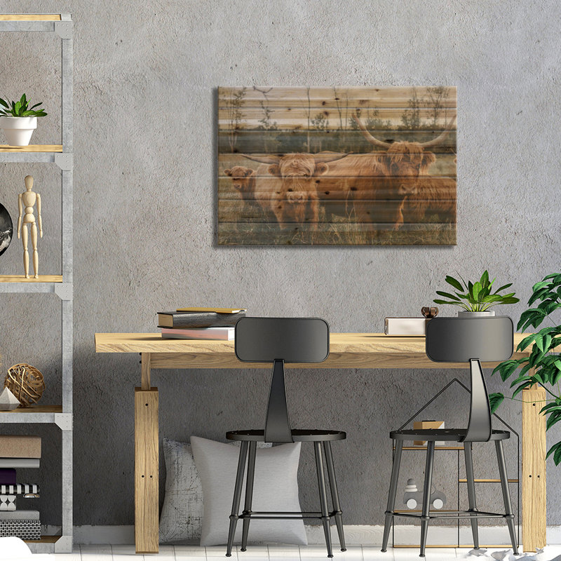 Highland Cow Herd par - Sans cadre sur bois