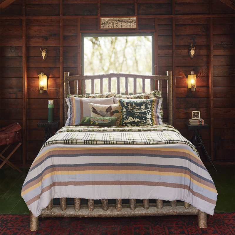 Twin Cream Cotton Reversible Comforter Set with Stripes