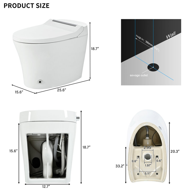 Bathroom Toilet With Dual Flush & 360 Waterproof Design Smart Soft Close Seat Powerful Flushing Function