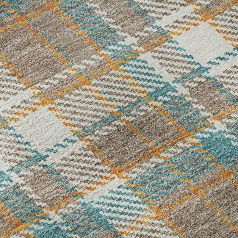 Premium Machine Washable Mayfield AMF1300 Plaid Rug, Rectangle 3' x 5'