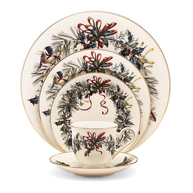 Lenox Winter Greetings Porcelain China 5 Piece Place Setting, Service for 1