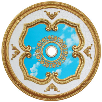 Round 43" Antique Gold Ceiling Medallion Blue Sky Motif