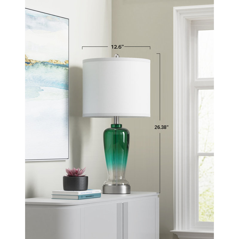 26'' Glass Table Lamp for Nightstand Deco Gradient Green Modern Lamp with Led Bulb