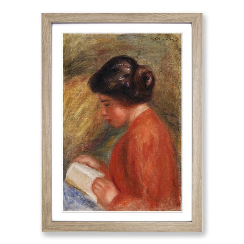 Young Woman Reading by Pierre-Auguste Renoir - Picture Frame Painting, Oak, 36cm H x 27cm W x 2cm D