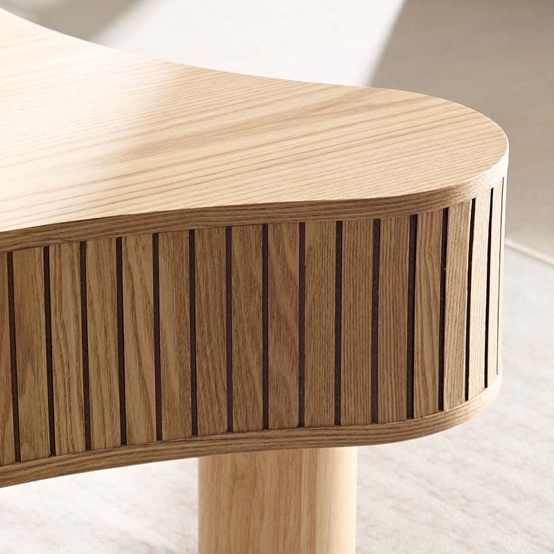 Table basse cylindrique moderne en bois de 42,52 pouces fabriquée à la main de forme irrégulière pour le salon, petite table basse avec piédestal robuste