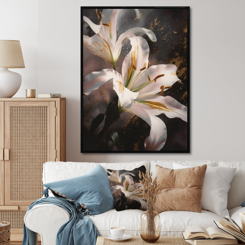 Art floral sur toile, art floral, H 20 po x l 12 po, Cadre flottant noir