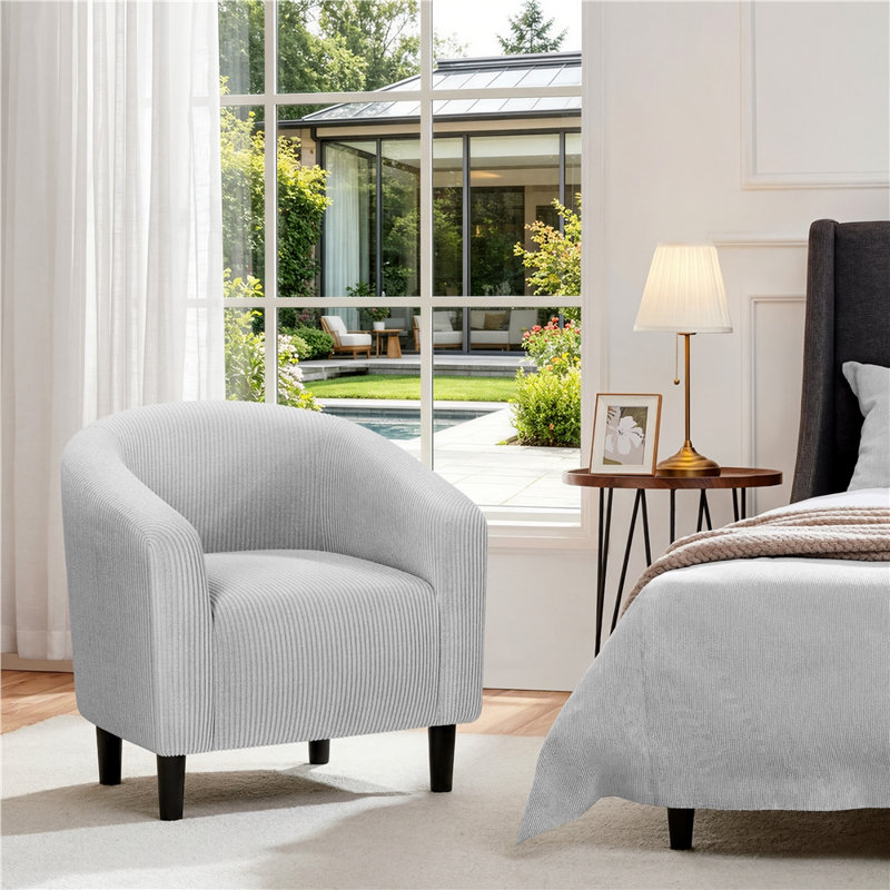 Fauteuil club rembourré en tissu, Gris clair