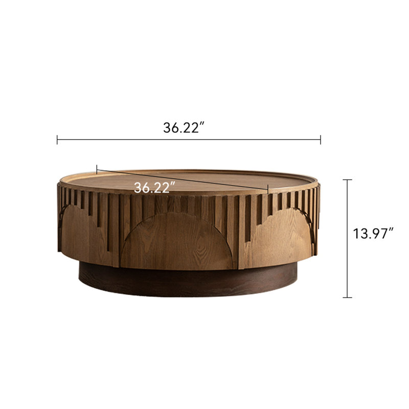 Table basse ronde fabriquée à la main en placage de bois massif avec base, convient pour le bureau et l'espace de rangement Table basse fabriquée à la main, structure salon comme surface de collation