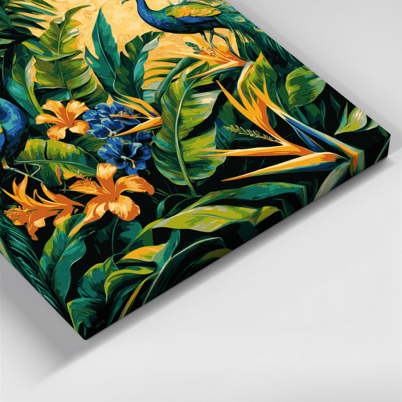 «Hawaiian Paradise Birds», art mural sur toile bleue, H 24 po x l 36 po