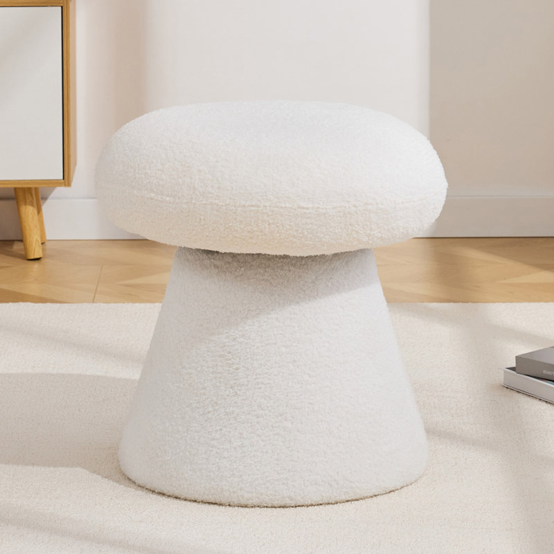 Petit repose-pieds pivotant à 360 ° en forme de champignon à rembourrage doux, tabouret de changement de chaussures, tabouret de maquillage pour coiffeuse d'une hauteur de 27 à 28 po