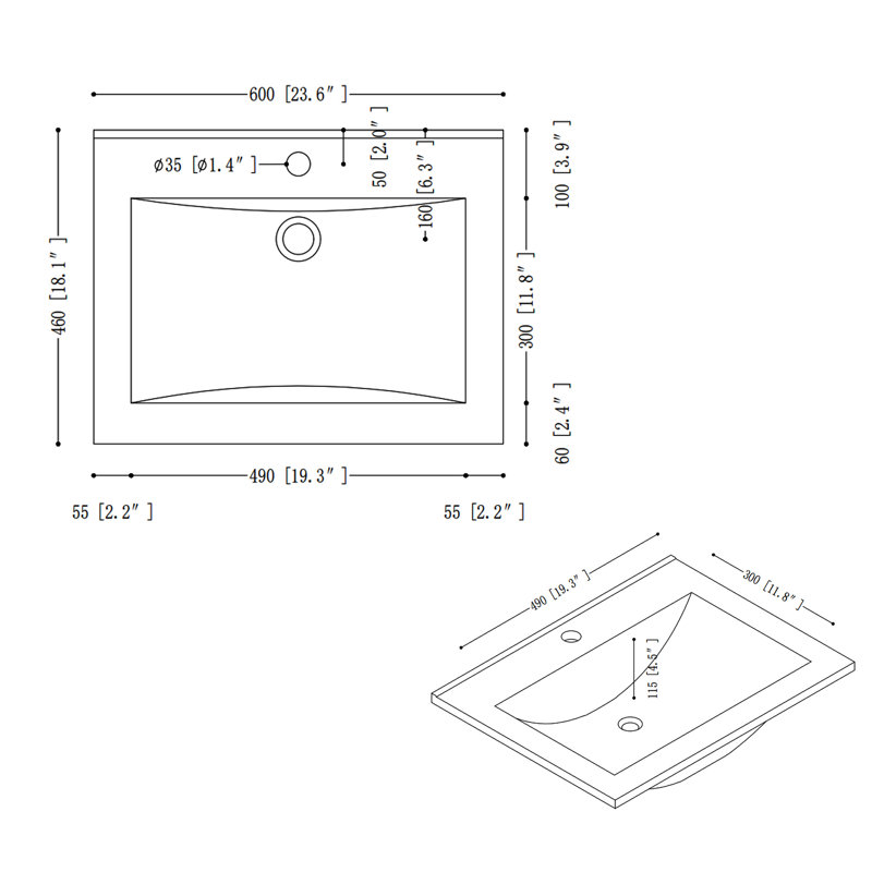 Meuble-lavabo simple 24 po avec plateau en résine
