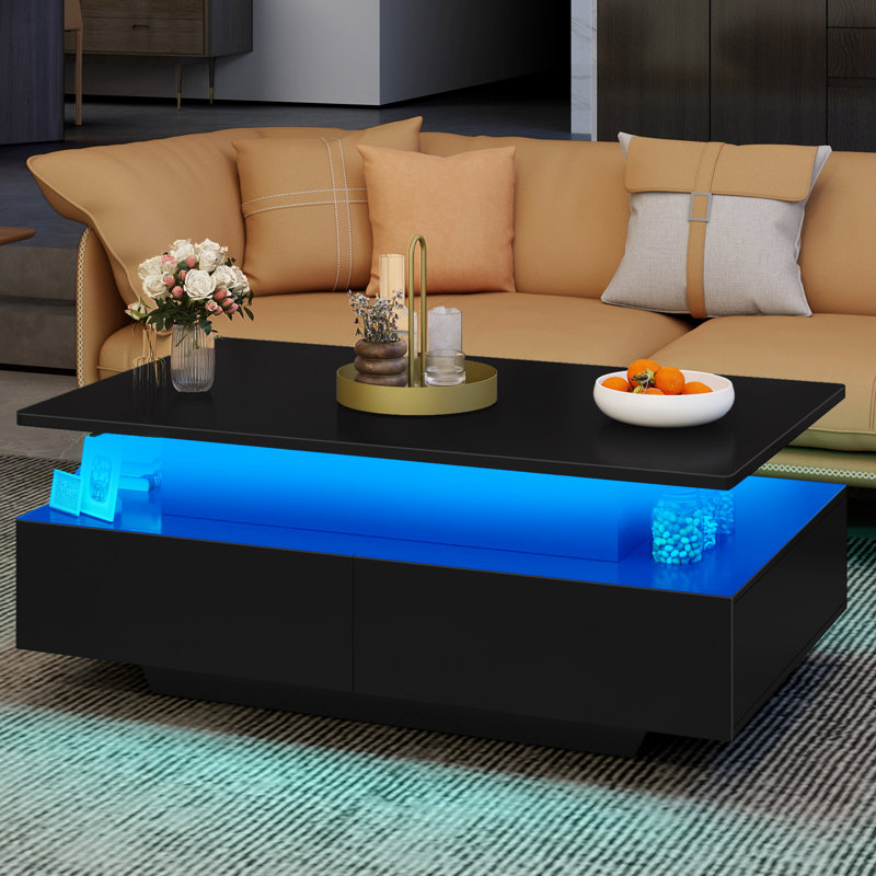 Table basse rectangulaire à DEL avec plateau à 2 tiroirs et compartiment de rangement caché l 35,4 "Lift Top