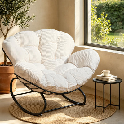 Carlos Modern Outdoor Oversize Rocking Chair with Thick Cushion and Metal Base, Patio