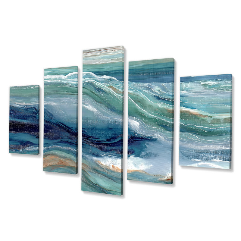 Green Blue Abstract Liquid River - Coastal Canvas Prints, Coastal Wall Art 5 Piece