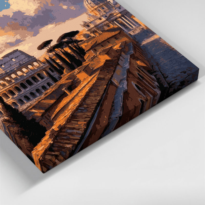 Art mural sur toile brun avec villes de Rome en Italie, H 24 po x l 36 po