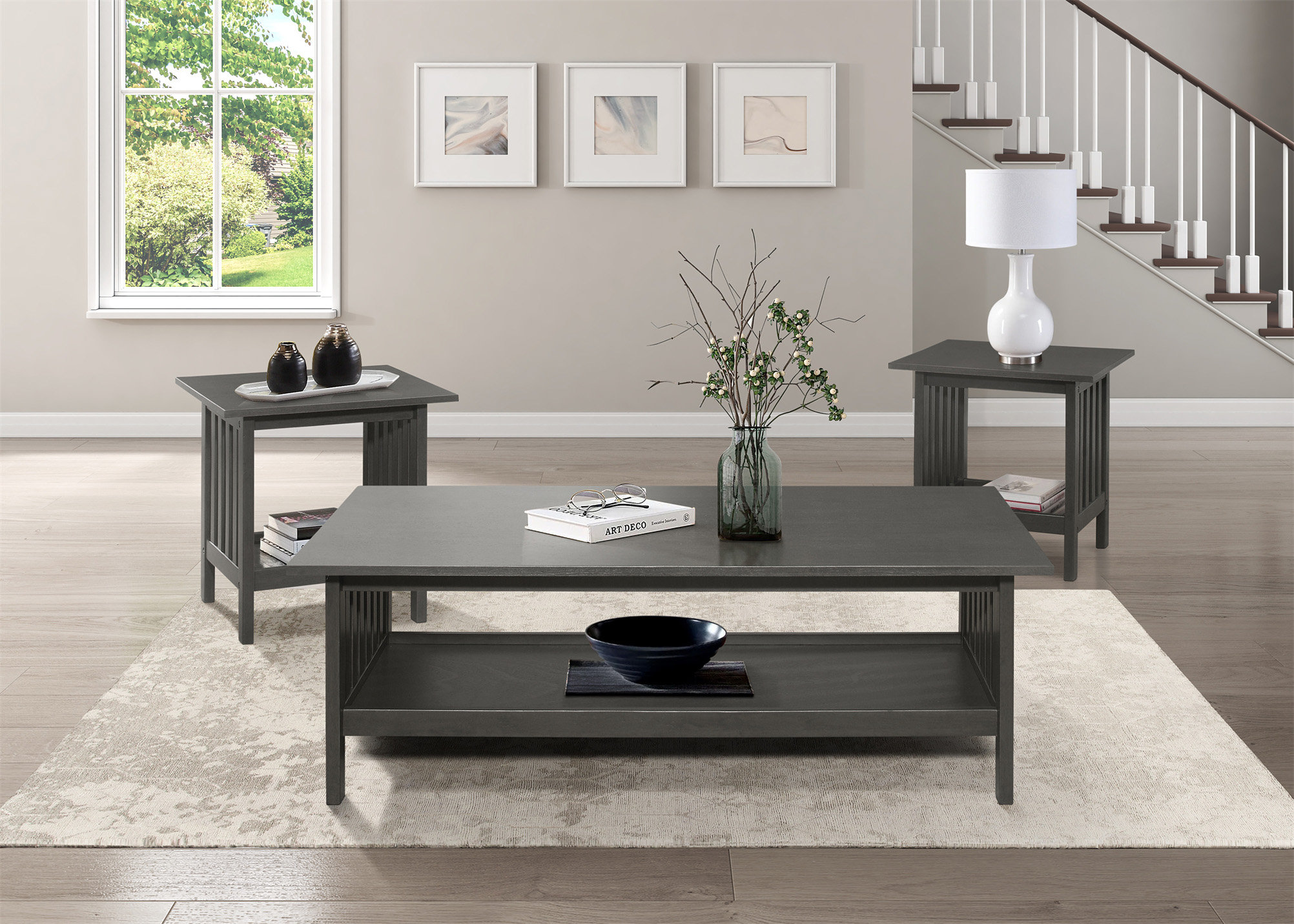 wendeway Classic Style Coffee Table And Two End Table Set Antique Gray ...