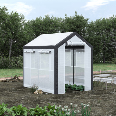 White Walk-in Outdoor Greenhouse 8'x6'x7.5', With 6 Windows, 2 Zippered Doors & Weather 8'x6'x7.5' Gardening Greenhouse, Cover,