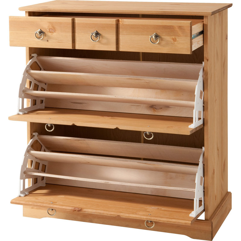 18 Pair Solid Wood Shoe Storage Cabinet, Brown Oil