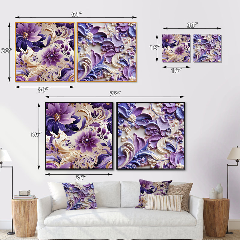 Wooler - Ensemble de 2 collages carrés floral et botanique, Cadre flottant noir, H 16 po x l 33 po