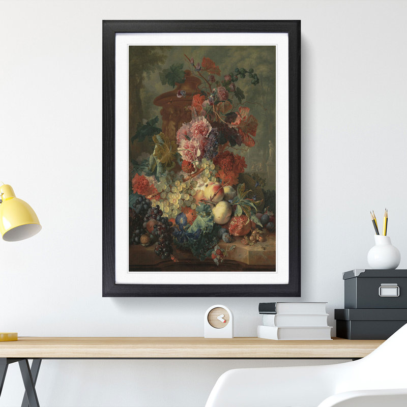 Still Life with Flowers and Fruit Vol.4 by Jan Van Huysum - Picture Frame Painting, 36cm H x 27cm W x 2cm D, Black