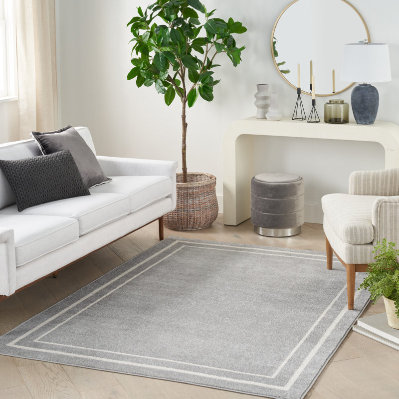 Tapis intérieur / extérieur gris tissé à la machine Aseneth, Rectangle 6 pi x 9 pi