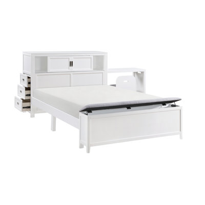Lit plateforme monobloc en bois gris avec tiroirs de rangement intégrés