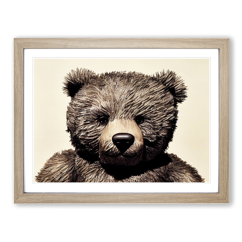 Cool Teddy Bear - Framed Print, 25cm H x 34cm W x 2cm D, Oak