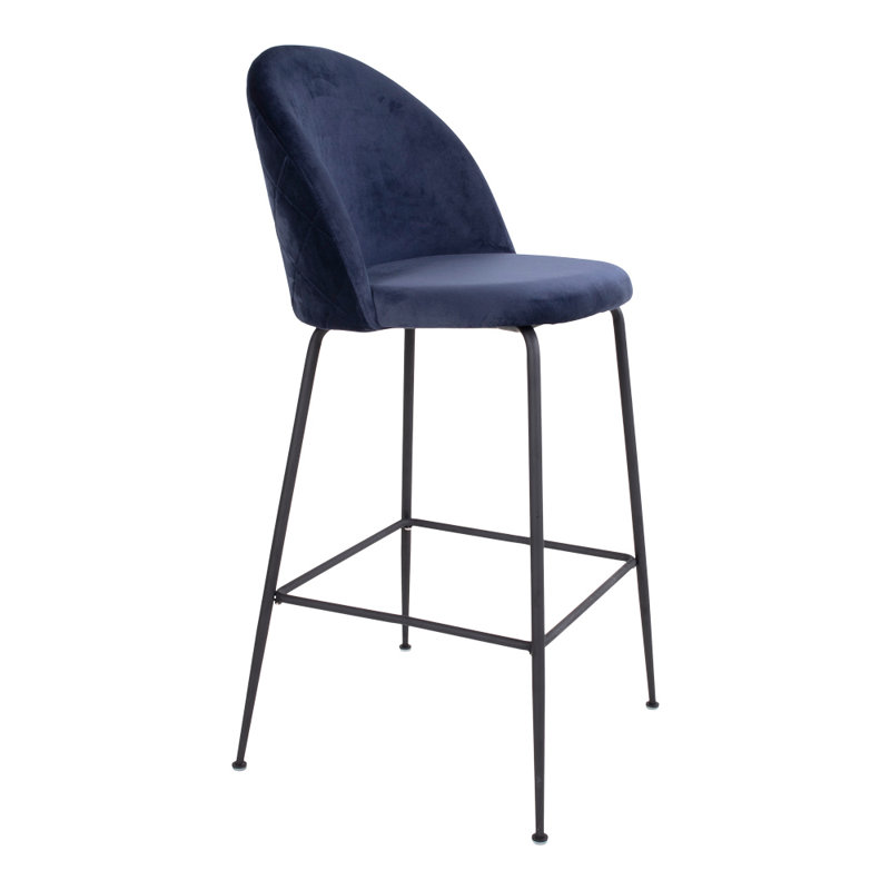 Pontefract Upholstered Counter Stool with Metal Frame, Black, Blue