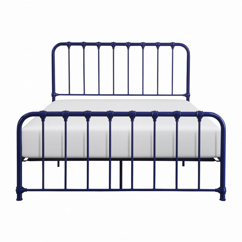 Lit moderne, lit plateforme en métal à finition bleue 1pc, lit dans une boîte