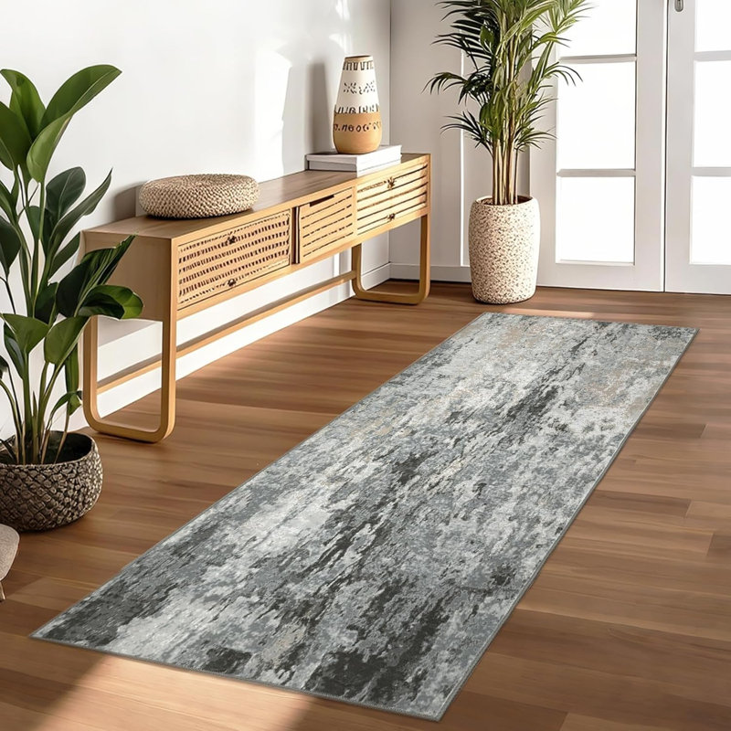 Hallway Runner Rug Non Slip Machine Washable Area Rugs Modern Abstract Bedside Floor Cover Non Shedding Contemporary Carpet for Laundry, Kitchen, Bedroom
