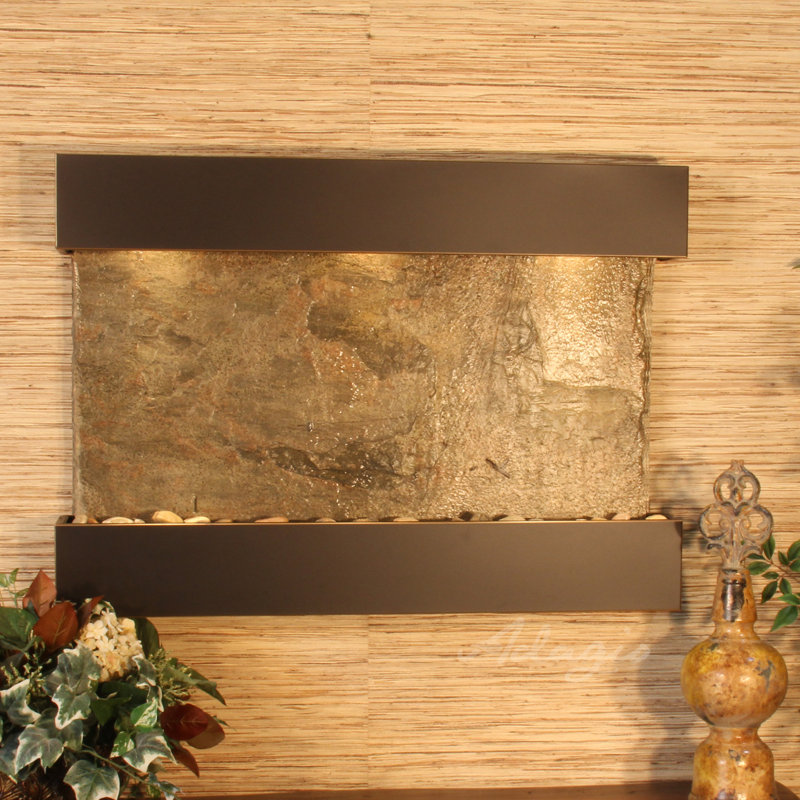 Reflection Creek Henline Fountain with Light, Blackened Copper, Green Slate, Slate