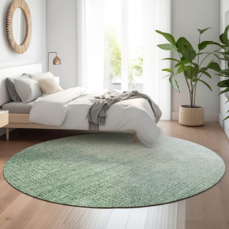 Premium Machine Washable Prisco Green Rug, Round 8'