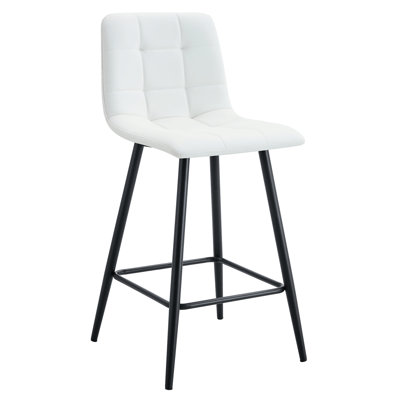 Two - Piece White Pu Bar Chair With Checkered Pattern, Black Metal Legs, Integrated Design For Comfort, Multiple Color Options Chairs, Of Two, Seat, Cross Brace Enhanced Stability