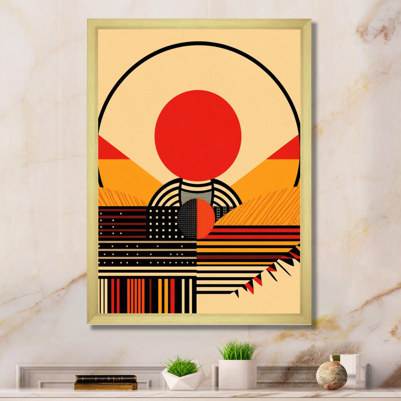 Beinteinn " Red Bold Sunset II ", Gold Single Picture Framed, 32" H x 16" W x 1" D