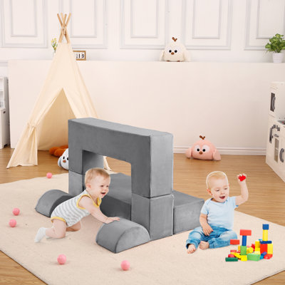 Canapé modulaire pour enfants, canapé convertible en mousse pour tout-petits, bloc de jeu créatif, housse en velours lavable, canapé gris pour salle de jeux, chambre à coucher, coin lecture