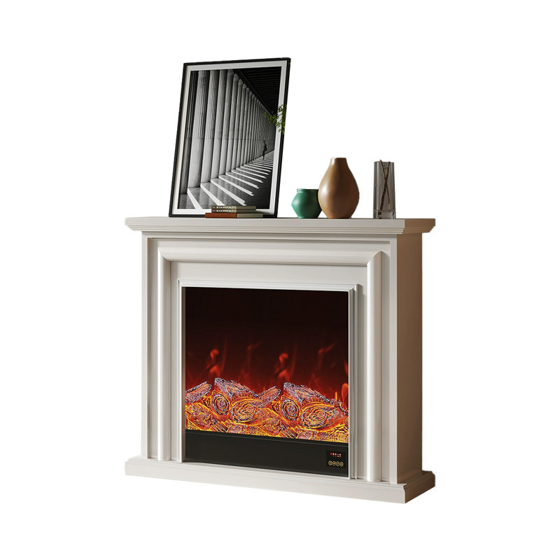 Beige Solid Wood Electric Fireplace