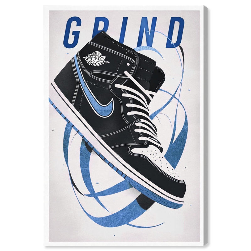 Décoration murale "Blue Ribbon Sneaker" par Art Remedy, H 15 po x l 10 po, Toile tendue