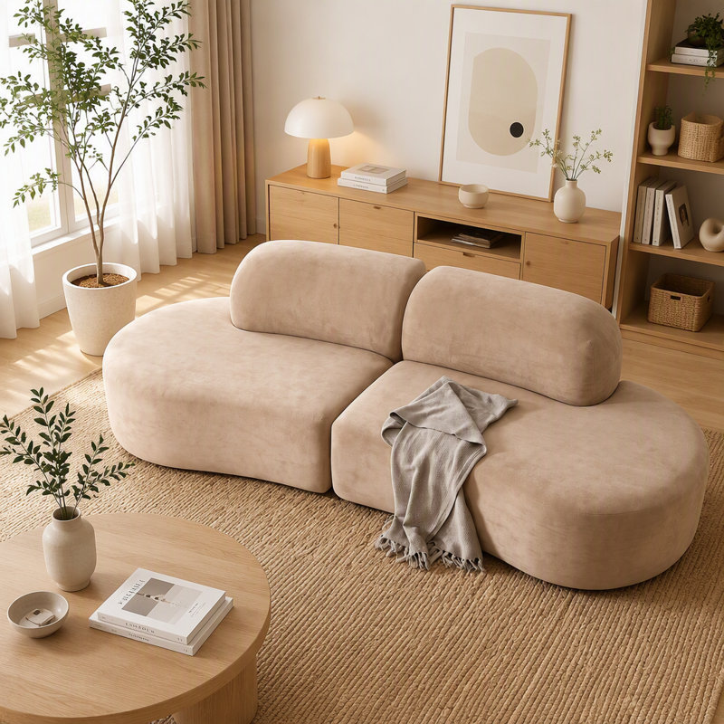 Canapé d'angle modulaire incurvé de 244 cm (96 po), canapé lounge moderne Cloud sans ossature, assise profonde en tissu éponge, aucun assemblage requis, abricot