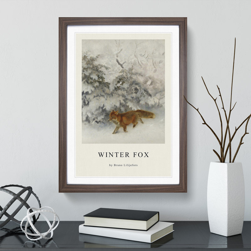 Fox In The Snow Vol.4 by Bruno Liljefors - Single Picture Frame Print, 65cm H x 48cm W x 2cm D, Walnut Framed